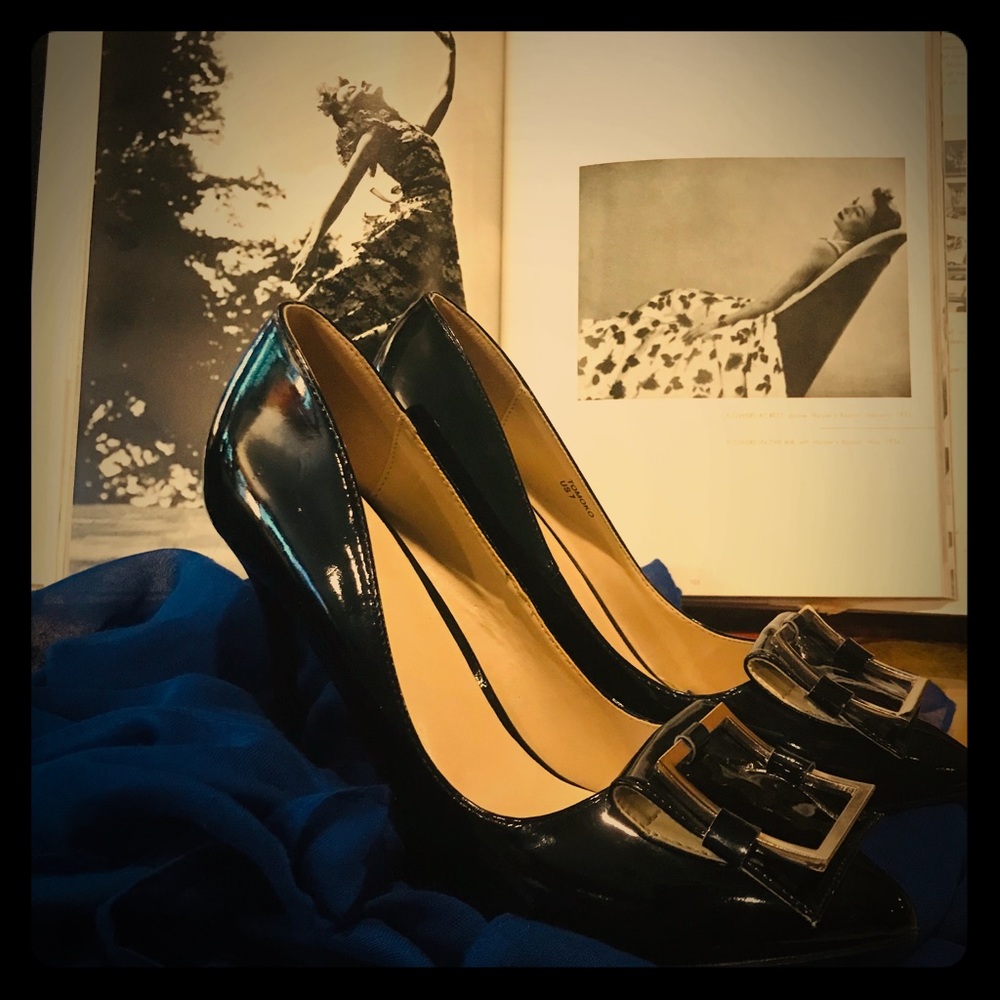 Vintage Vibe Patent Leather Stilettos w/Buckles.